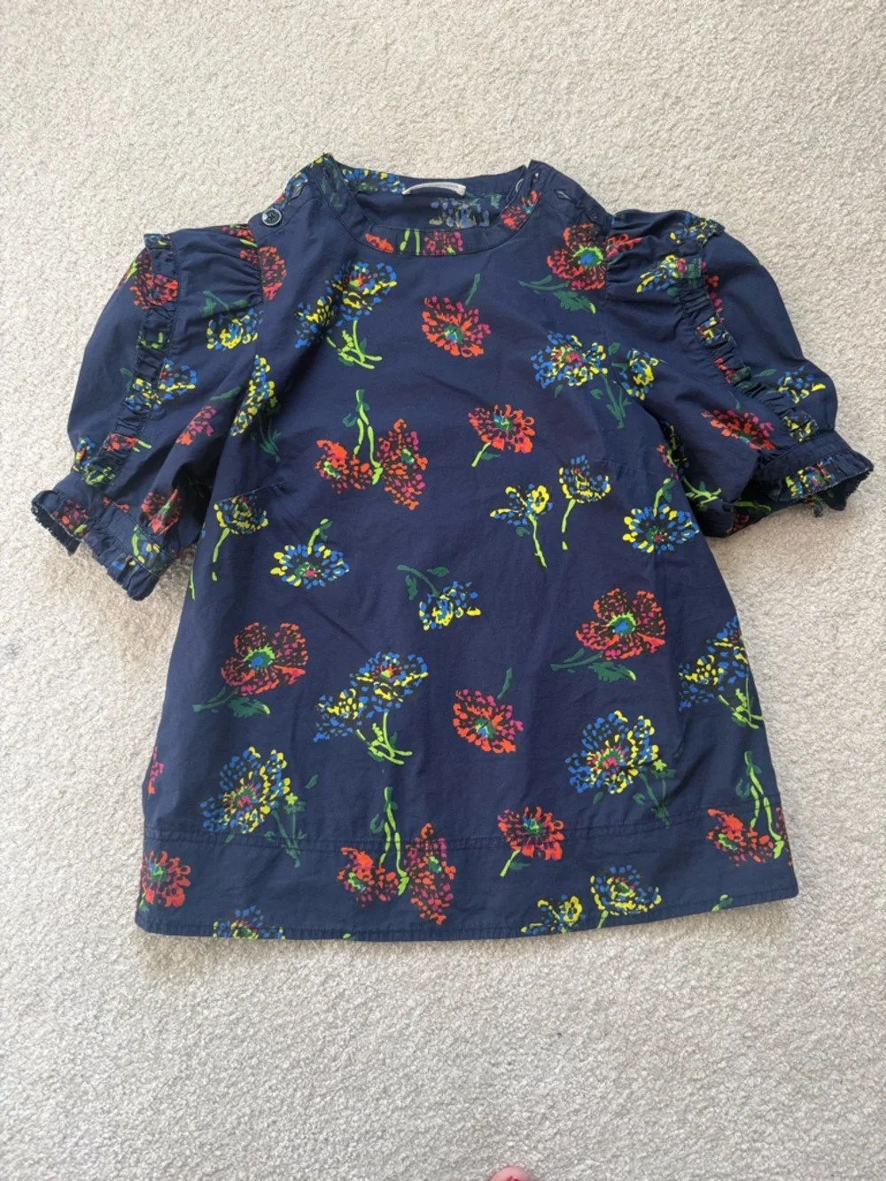 Ulla Johnson Navy Floral Puff Sleeve Blouse size 2